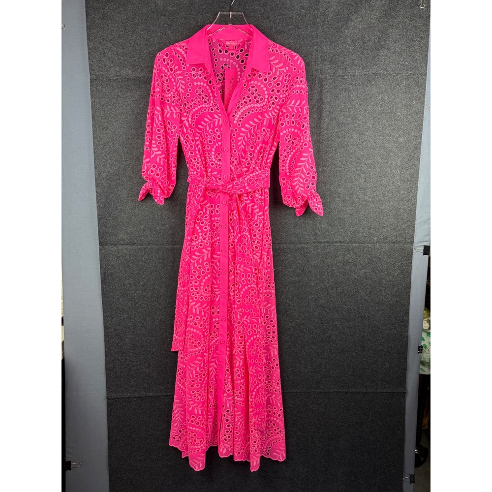 Lilly Pulitzer Amrita Midi Dress Pink Isle Swirly Fern Eyelet Size 6 NWT 010634
